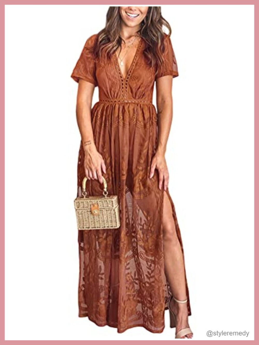 Floral Lace Deep V-Neck Short Sleeve Maxi Dress Romper